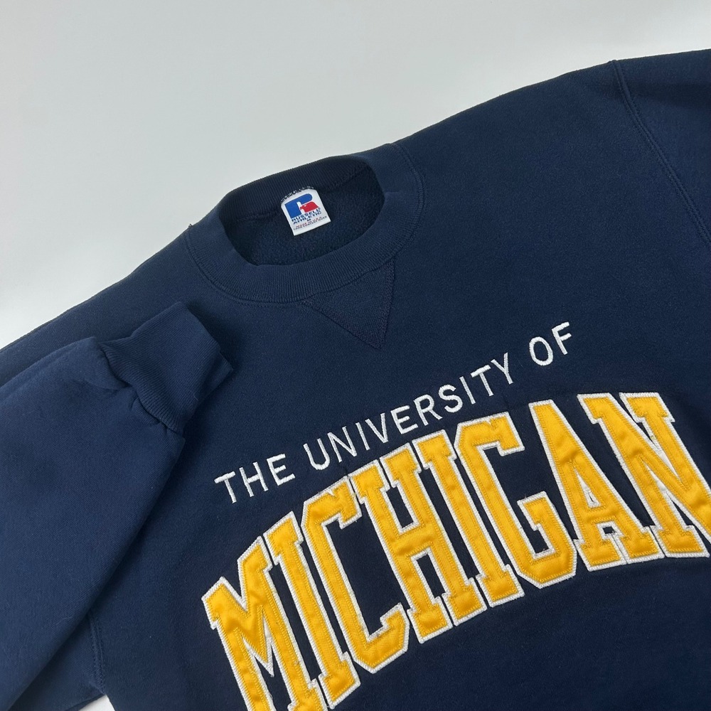 Russell Athletic Men's M VTG University of Michigan Sweatshirt Navy Crewneck